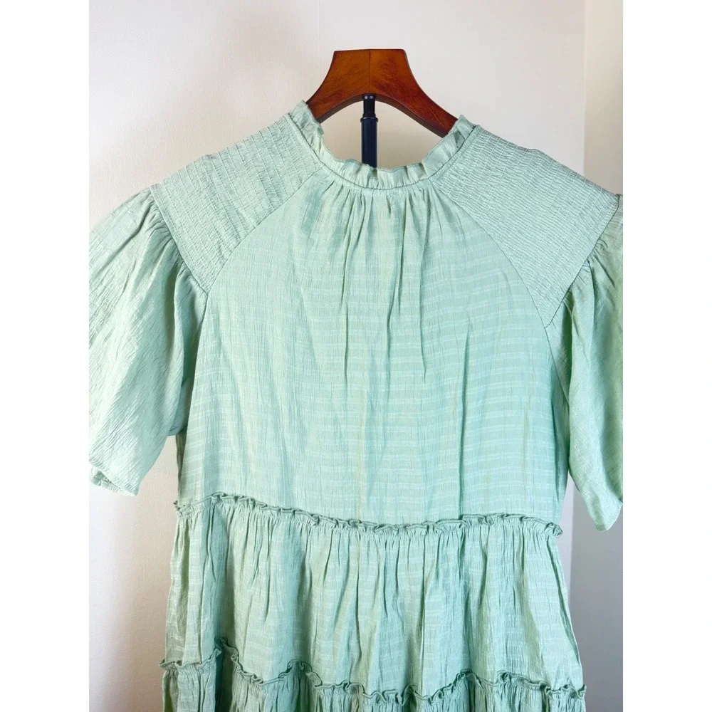 Talulah Womens Mint Green Tiered‎ Dress Medium Crinkle Easy Flowy Spring Summer